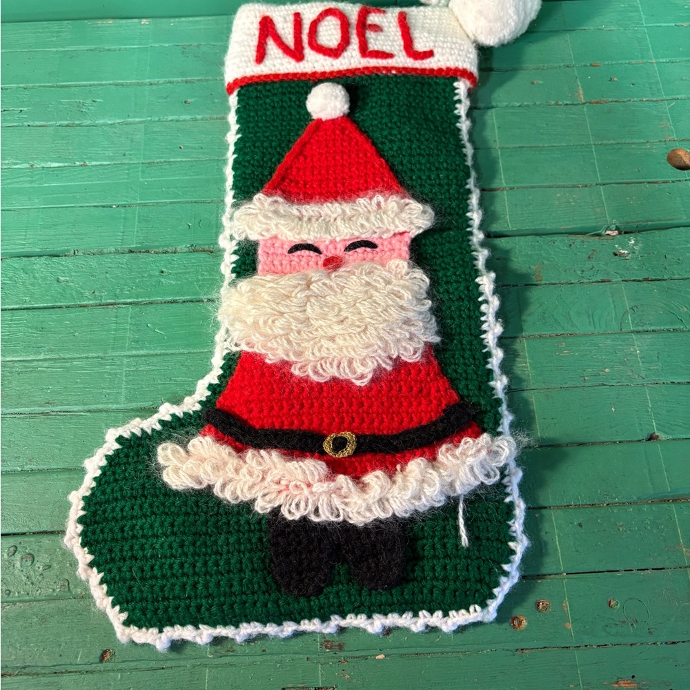 Noel Green and Red Santa Christmas Stocking Hand Made